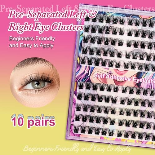 JoMay Self-Adhesive Eyelashes, Press on Lashes No Glue Needed, Glueless Pre-Glued D Curl Cluster Lashes for Beginners, No Residue, Pre-Separated L/R Eye, 1-Step DIY, 120PCS (X10) - Thumbnail 5