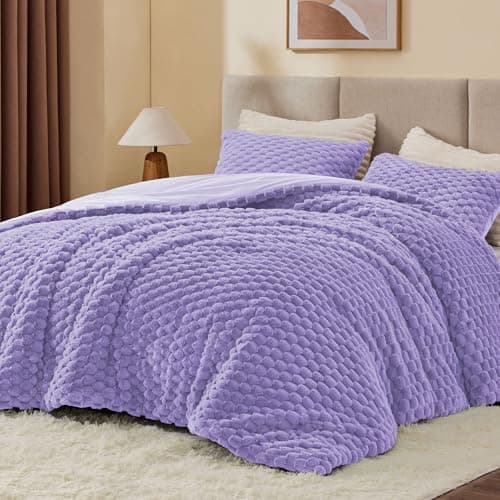 BEDELITE Fluffy Queen Comforter Set - Light Purple Fleece Soft Comforter for Queen Size Bed, Luxury Warm Bedding Set for Winter, Fuzzy Bed Set 3 Pieces (1 Comforter, 2 Pillowcases) - Image 1