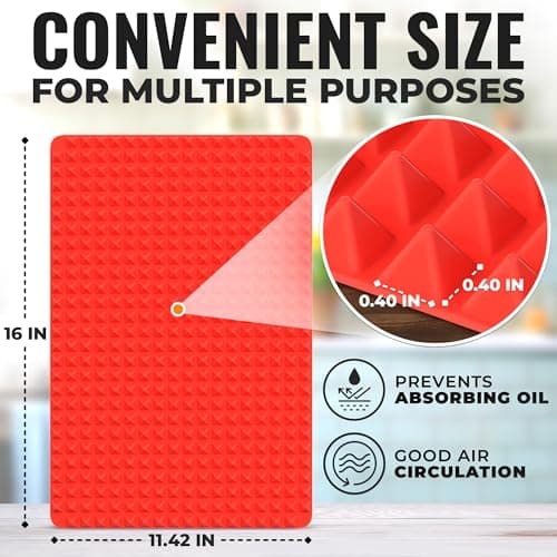 16x11.42" Non-Slip Red Pyramid Baking Mat - Easy to Clean Pyramid Pan Silicone Baking Mat with Air Circulation System - Tear- and Heat-Resistant and Flexible Oven Mats for Cooking, Roasting & BBQ - Thumbnail 2