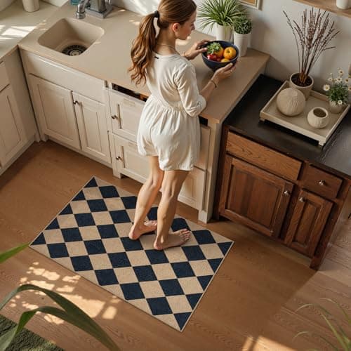 Lahome Colette Checkered Easy Jute Kitchen Rug, 2x3 Front Door Mat Non Slip Washable Neutral Area Rug, Farmhouse Diamond Non Shedding Low Pile Floor Carpet for Entryway Porch Doorway - Thumbnail 2