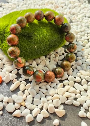 FUDIDU Unakite Bracelet for Men & Women Approximately 7-1/2 inch Adjustable, Green and Peach 1/2 Inch Beaded Bracelet Natural Stone for Grounding, Harmony & Emotional Healing Gifts for Love Yoga 12MM - Thumbnail 4