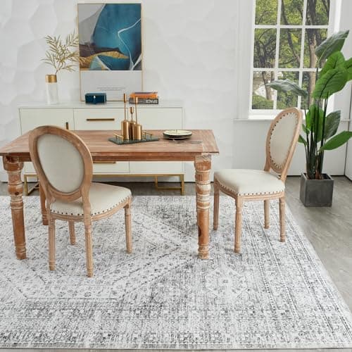 Auemtyn 8x10 Washable Area Rug for Living Room, Washable Rug with Non Slip Backing, Low Pile Carpet for Bedroom, Dinning Room (Light Grey, 8'x10') - Thumbnail 5