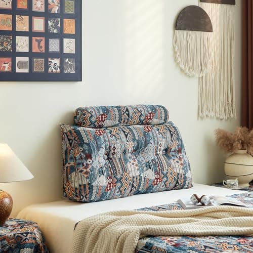 ZERALIVEN Boho Headboard Pillow for Twin XL, Large Triangular Wedge Pillow for Headboard Gap, Daybed for Sitting Up in Bed, Couch or Sofa with Removable Washable Cover and Side Pockets, Sky Bloom - Image 1