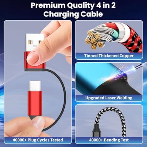 Travel Essentials 4in2 Multi Charging Cable for iPhone Watch Charger,USB A/C to Type C/iWatch Charger/IP/Micro,Travel Chargers for Multiple Device Compatible with iWatch Series&Phone 17-12/Android 5FT - Thumbnail 5