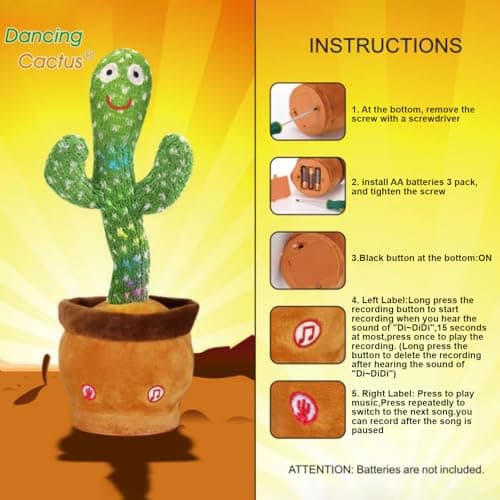 Emoin Talking Cactus Toy, Interactive Toys Dancing Cactus Toy Mimicking Repeating What You Say, Toddler Infant Baby Toys Gifts for 6 7 8 9 10 Month Old Baby Toys for 1 2 3 Year Old Boy Girl - Thumbnail 3