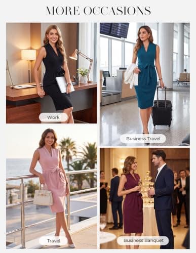 GRACE KARIN Work Dresses for Women V Neck Sleeveless Elegant Dresses Bodycon Dresses Party Dress Casual Midi Dress Navy XXL - Thumbnail 6