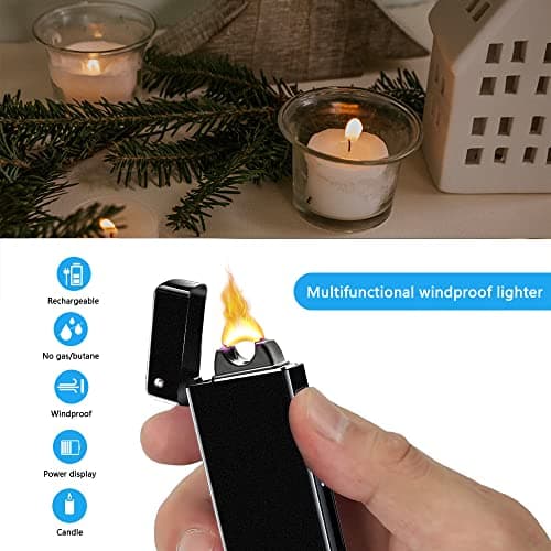 TIKIUKI Electric Lighters Rechargeable with Projection Flameless Windproof Plasma Arc Lighter with Battery Indicator Portable Pocket Lighter for Candles,Fireworks （Matte Dark） - Thumbnail 5