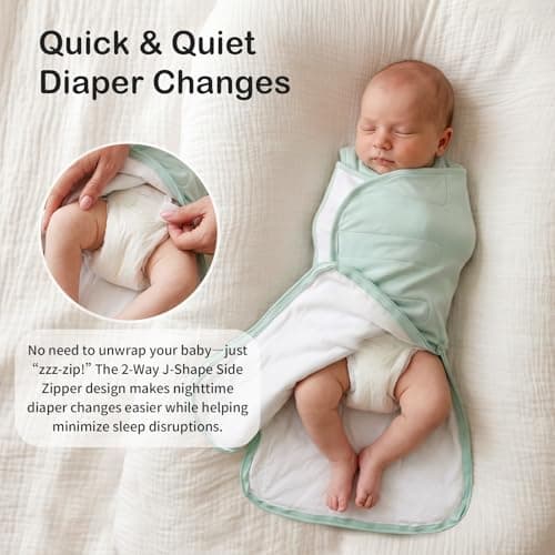 EasyFi Baby Sleep Sack Swaddle 1.0 TOG Rayon Made from Bamboo Infant Sleep Sack 3-6 Months, 4-Way Adjustable Transitional Swaddle with Removable Wings, 2-Way Zipper Unisex Wearable Blanket - Thumbnail 6