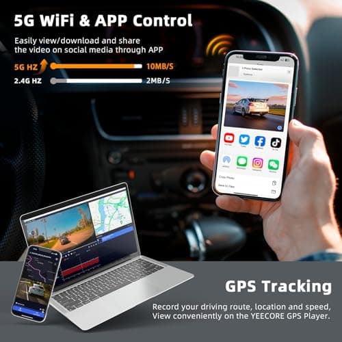 Real 4K 3 Channel Dash Cam Front and Rear Inside, STARVIS 2 HDR Sensor, 5.8GHz Wi-Fi GPS G-Sensor, 4K+1080P+1080P Dash Cam, 64GB Card Included, IR Night Vision, 3.3" IPS Screen, 24Hr Parking Monitor - Thumbnail 4
