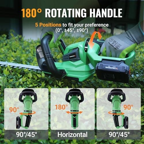 WORKPROX 20V Cordless Hedge Trimmer with 180° Rotatable Handle, 18'' Dual-Action Blade & 2.0Ah Battery, 5/8" Cutting Capacity, Safety Lock, Lightweight Shrub Trimmer for Garden Yard - Thumbnail 2