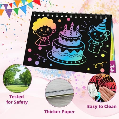 HXDOGSP Scratch Art for Kids: 24 Pack Rainbow Scratch Paper Party Favors - Art Crafts Notebook Suitable for Birthday Gifts/School Crafts Kit/Classroom Prizes for Girls and Boys Aged 4-12 - Thumbnail 4