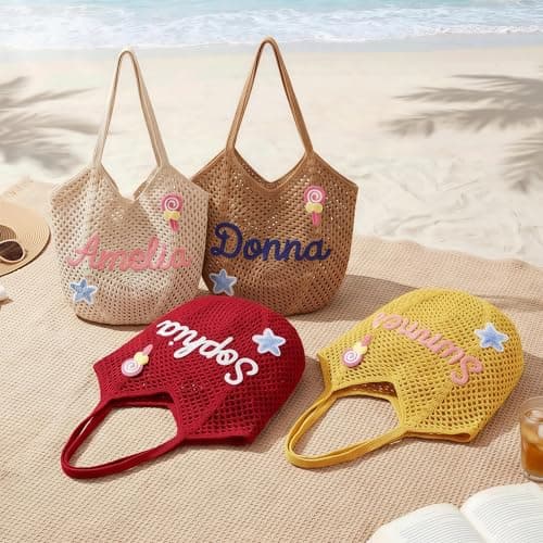 NYLGOXITK Custom Name Hollow-Weave Crochet Tote Bag Personalized Lightweight Woven Beach Bag for Women, Perfect for Bachelorette Party, Vacation & Everyday Outings - Thumbnail 6