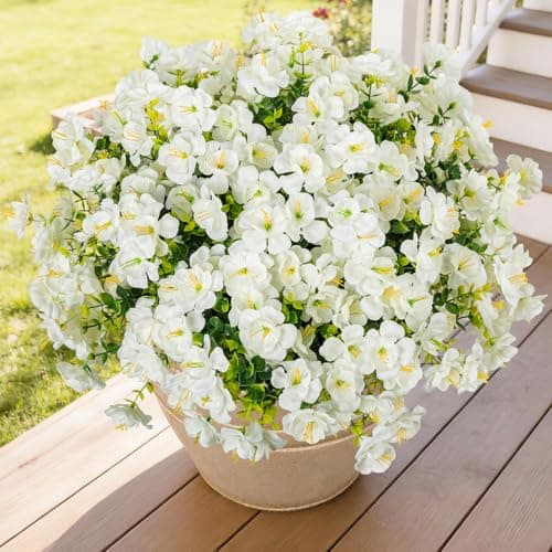 Lnoicy 16 Bundles Realistic Artificial Camellia Flowers for Outdoor, UV Resistant Faux Lifelike Fake Flowers for Home Decor, Wedding, Centerpiece（White） - Image 1