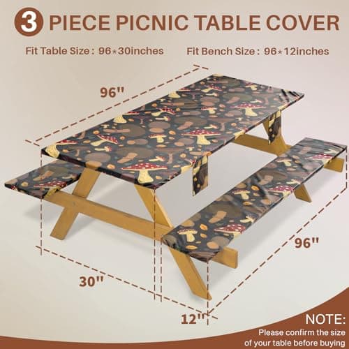 Jobunai Picnic Table Cover with Bench Covers Fitted Waterproof Camping Tablecloth with Elastic for 8Ft Rectangle Tables Outdoor Travel Rv Essentials Summer Vacation Accessories Gift for Men Women - Thumbnail 2