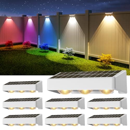 NIORSUN Solar Fence Lights,8 Pack Solars Deck Light,RGB Color,Outdoor Bulb Waterproof Led IP65,Power Patio Lamp with Lenses for Outside/Backyard/Railing/Yard(White) - Image 1