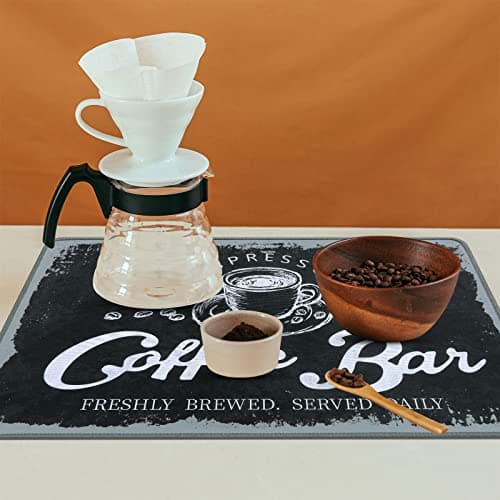 SHACOS Coffee Mat 2-Pack 12x19 Inch Absorbent Non Slip Coffee Maker Mats for Countertop Coffee Bar Accessories Dish Drying Mat Waterproof Heat Resistant, Vintage Black - Thumbnail 5