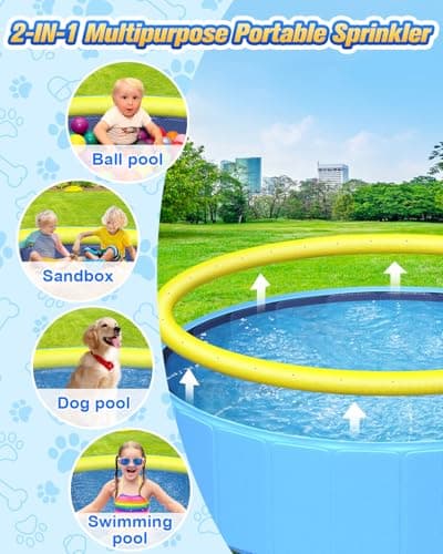 Yivsen Perfect Combination of Dog Pool and Splash Pad W79 X H12, Sturdyer Foldable Kiddie/Baby Hard Plastic Pools, Summer Swimming Bath Tubs for Kids/Dogs/Pet - Thumbnail 3
