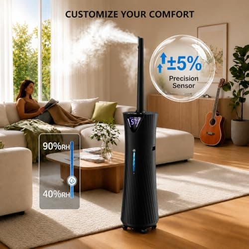 MONISEN 17L Humidifiers for Bedroom Large Room – Ultra Quiet (35dB), 56H Runtime, Smart App&Remote, Auto Humidistat, Top Fill Cool Mist Humidifier, Aroma Diffuser, Auto Shut-Of – Whole House, Black - Thumbnail 6