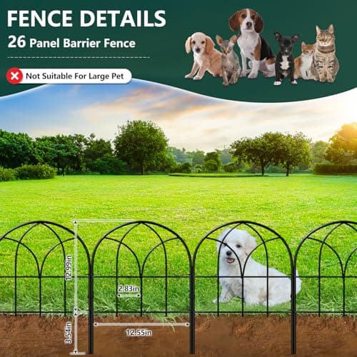Small Garden Fence Animal Barrier, W12.55*H6.53 Decorative Fence Panel, No Dig Fences Barrier, Arch 26 Pcs Black Metal Fencing, Garden Border Edging Fences, Dog Fencing Blocker for Yard, Flower Bed - Thumbnail 3