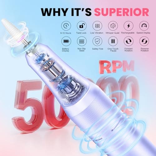 FLORAVIC Professional Nail Drill, 50000RPM High-Performance Rechargeable Electric Nail File for Fast Acrylic/Gel Removal & Shaping, E File with Bits & Anti-Slip Pad for Home & Salon Use, Perfect Gift - Thumbnail 2