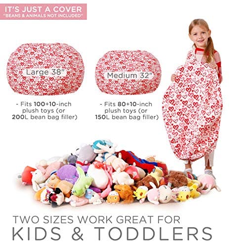 Aubliss Stuffed Animal Bean Bag Storage Chair, Beanbag Covers Only for Organizing Plush Toys, Turns into Bean Bag Seat for Kids When Filled, Medium 32"-Canvas Pattern Heart - Thumbnail 4