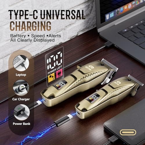 QQTIN Hair Clippers for Men Professional, Cordless Clippers and Trimmers Set for Hair Cutting, 8500RPM Rechargable Electric Hair Trimmer for Self-Haircut and Family Use (Bronze) - Thumbnail 5