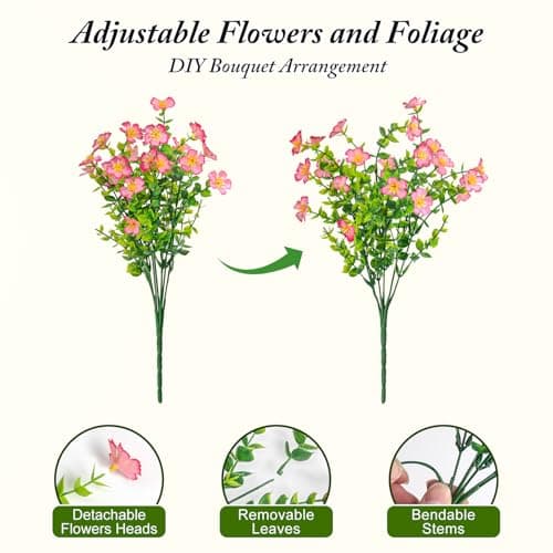 Trepcrow Artificial Flowers for Outdoor, UV Resistant Realistic Fake Wild Flowers No Fade – Faux Decoration for Outside Planter Beds, Window Box, Hanging Baskets, Garden Pots, Porch, Vase (18 Bundles - Thumbnail 4