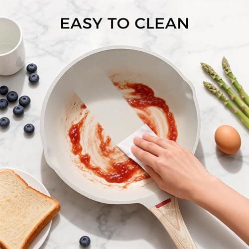 Foorey Home Nonstick Frying Pan Heat-Resistant Handle Ceramic Skillet PFOA Free Cookware Induction Compatible Cooking Pan (White, 9.44 Inch) - Thumbnail 6
