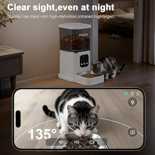 PGID Automatic Cat Feeder with 4K Camera,2.4G Auto Dog Feeder w Night Vision,Pet Feeder w2-Way Audio,Timed Cat Feeders for Dry Food,Dogs Food Dispenser w APP Control 5L - Thumbnail 4