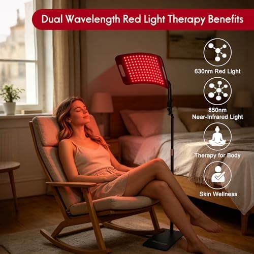 Red Light Therapy for Face and Body with Floor Stand 130 LED 660nm Red Light-Therapy 850nm Infrared Light Device with Safety Goggles, Timer(5-30), Red Therapy Lamp for Facial and Body Skin Care Home - Thumbnail 3
