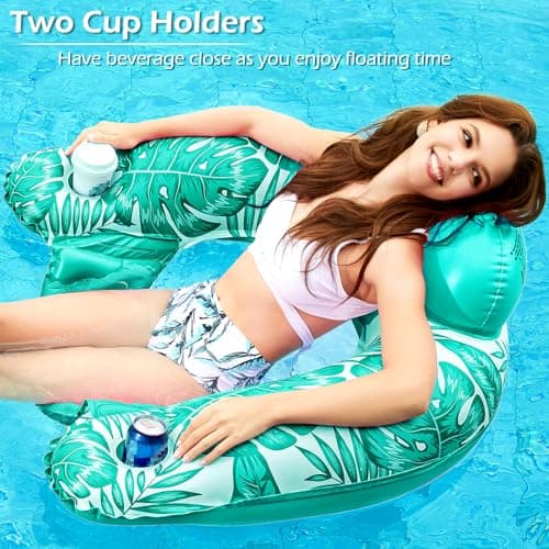 Jasonwell Inflatable Pool Float Chair - Pool Floaties Floating Pool Chair Lounge Floats for Swimming Pool Water Chair Pool Lounger with Cup Holder Pool Toy Party Floaty Adults - Thumbnail 3