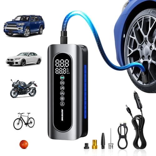 AUTOONE Tire Inflator Portable Air Compressor - 4X Faster 150PSI Cordless Air Pump with Digital Tire Pressure Gauge, 12V Car Power Adapter - For Car, Motorcycle, Bike, Ball and More