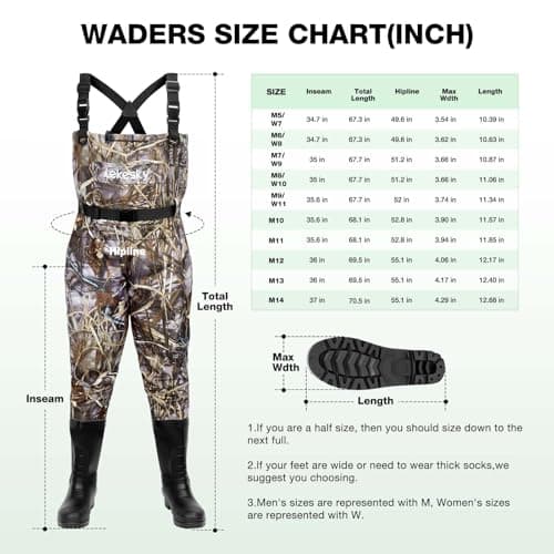 Lekesky Fly Fishing Chest Waders with Boots for Men Women, US Sizes 5–14,2-Ply Nylon/Pvc Waterproof Waders (Camo, M11) - Thumbnail 6