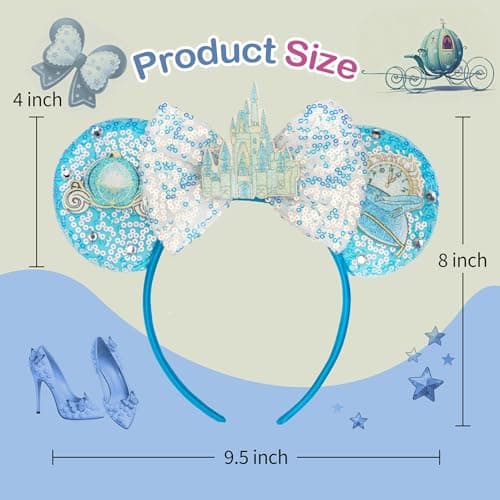 BTXJLLY Hairband for Women Glitter Sequin Mouse Ears Headband Costume Accessory for Adults & All Ages, Perfect for Theme Parks, Birthday Celebrations, Halloween & Cosplay Events (Castle) - Thumbnail 2