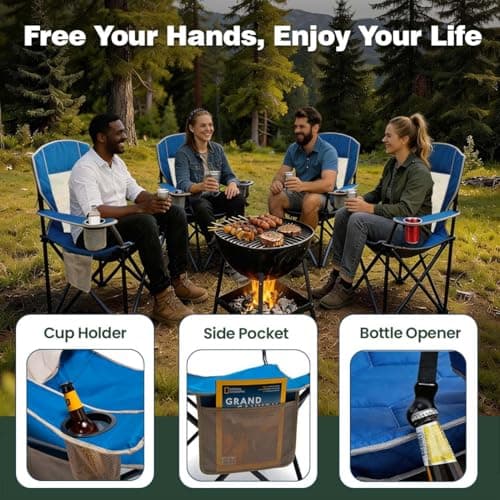 SUNNYFEEL Camping Chairs for Adults, Oversized Camping Chair Heavy Duty 500LBS, Portable Lawn Chair with Cup Holder, Side Pocket&Bag for Outdoor Camping/Beach/Picnic/Fishing, Blue - Thumbnail 6
