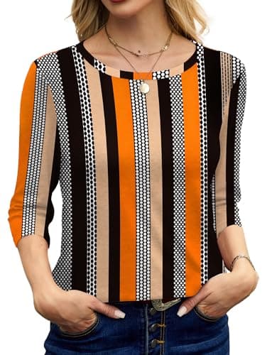 NORACORA Women's 3/4 Length Sleeve Crew Neck T-Shirt - Printed Casual Basic Tops - Thumbnail 5
