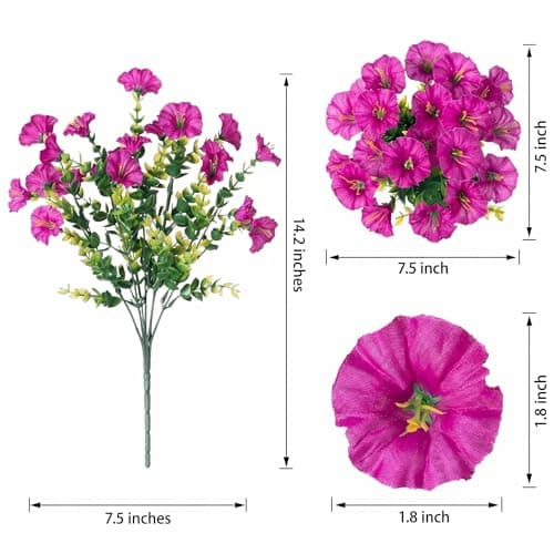 bakkiet Artificial Flowers for Outdoors, 6 Bundles Fake Plants for Outside Decoration, UV Resistant No Fade, Realistic High End Silk Plastic Morning Glory for Planter Porch Patio Yard Garden - Thumbnail 3