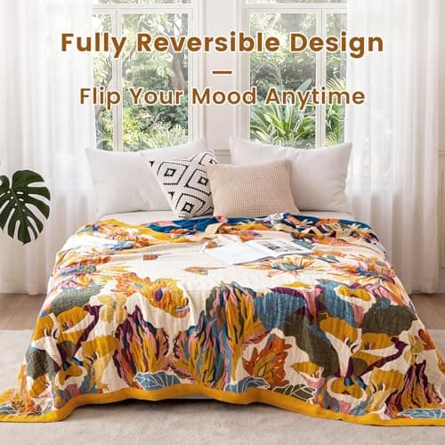 MSGKV Boho Throw Blanket for Couch and Sofa 50"x60" Cotton Throw Cover for Living Room with Floral and Butterfly, Spring Breathable&Lightweight Blanket - Thumbnail 5