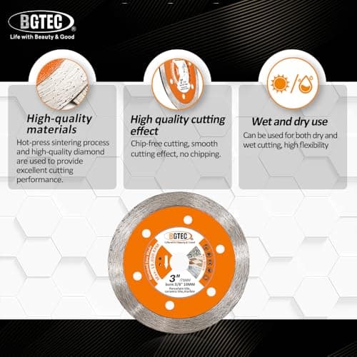 Diamond Tile Cutting Disc - BGTEC 3PCS Ceramic Tile Saw Blade 3 inch with 3/8 inch Arbor Continuous Toothing for Porcelain Ceramic Granite Marble Tile Granite - Thumbnail 5