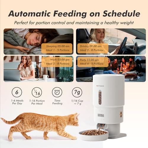 Automatic Cat Feeder - 5L Anti-Clog Cat Food Dispenser Keeps 2-15mm Dry Food Fresh, 10s Voice, 1-6 Meals/Day, Programmable Portions, 180-Day Battery Life, Easy to Clean Auto Pet Feeder for Small Dog - Thumbnail 4