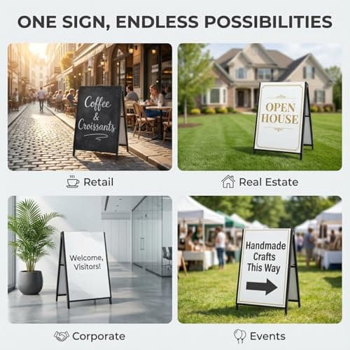 LANGTUKEE Heavy Duty A Frame Sign 24x36 inch - Double Sided Slide-in Metal Sandwich Board for Outdoor Sidewalk Business Advertising, Black Folding Pavement Display Stand, Frame Only - Thumbnail 3