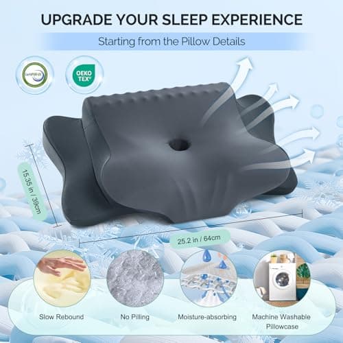 Cervical Pillow for Neck Pain Relief - Cooling Ergonomic Dual-Sided Orthopedic Neck Pillow with Ice Silk Pillowcase, Breathable Memory Foam Contour Pillow for Side, Back, Stomach Sleepers - Thumbnail 6