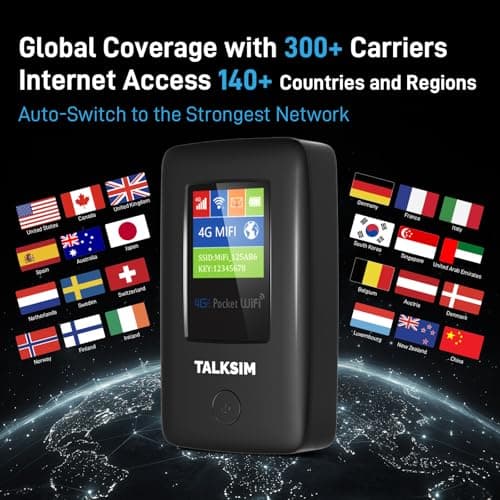 TALKSIM 4G Mobile Hotspot with US 10GB & Global 1GB Data, Portable WiFi Hotspot for Travel in 140+ Countries, Long-Lasting 6000mAh Battery, 10 Connected Devices, No SIM Required, No Contract - Thumbnail 2