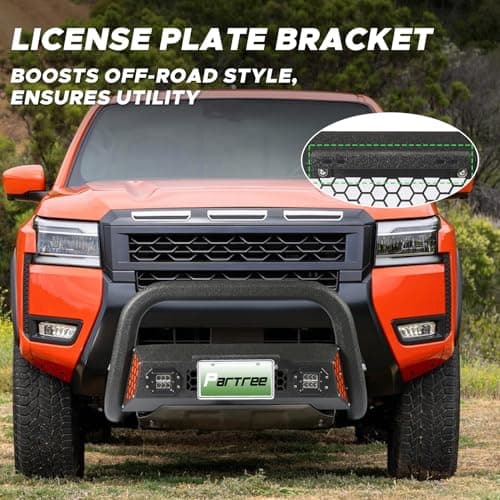 Partree Bull Bar Fit for Nissan Frontier 2022 2023 2024 2025 with LED Light & w/License Plate Bracket DIY Paintable Front Bumper Brush Push Bar Grille Guard Protector - Thumbnail 6