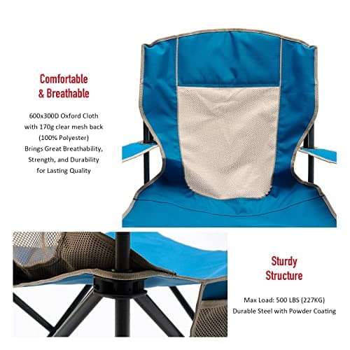 SUNNYFEEL Camping Chairs for Adults, Oversized Camping Chair Heavy Duty 500LBS, Portable Lawn Chair with Cup Holder, Side Pocket&Bag for Outdoor Camping/Beach/Picnic/Fishing, Blue - Thumbnail 6