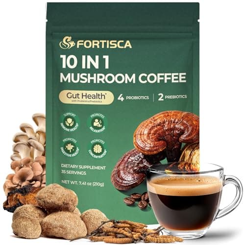 10 Kinds Mushroom Coffee with Probiotic(Lion's Mane, Cordyceps, Turkey Tail & Other), Ashwagandha Instant Coffee Mushroom Supplement for Better Energy, Gut Health 210g 7.41oz - Image 1