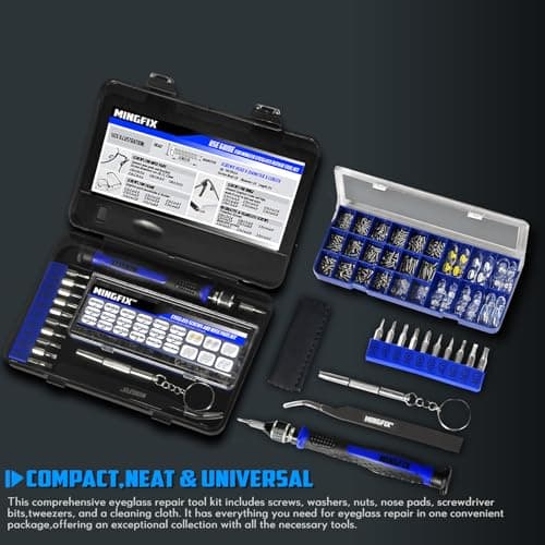 Eyeglass Sunglass Repair Kit,MINGFIX Magnetic Eye Glasses Repairing Tool Kit with Assorted Screws,Nose Pads,Small Screwdriver Bit Set & Tweezer with Mini Travel Case for Glasses,Sunglasses and Others - Thumbnail 2