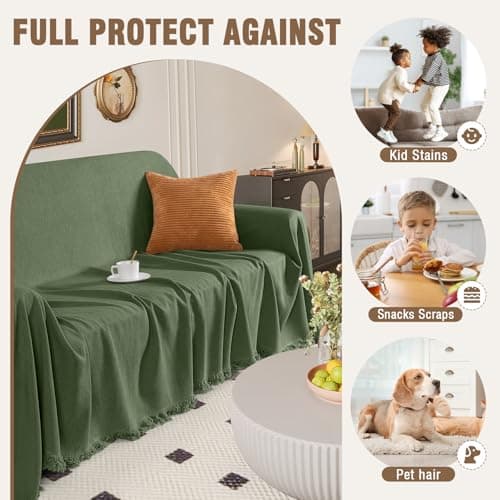TAOCOCO Couch Covers for Pets Heavy Duty Couch Cover for 2 Cushion Couch Sectional Sofa Covers Durable Throw Couch Cover for Dogs, Kids, Washable Sofa Slipcovers with Tassels (71''x118'' Forest Green) - Thumbnail 4