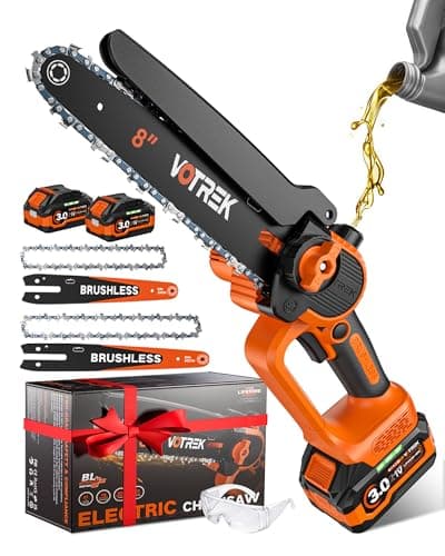 VOTREK® 6-Inch & 8-Inch Mini Chainsaw Cordless, 2 x 3.0Ah Batteries, Electric Chain Saw with 2 Chains, 2 Bars, Brushless Motor, Auto Oiler, Tool-Free Tensioner for Tree Trimming and Yard Cleanup