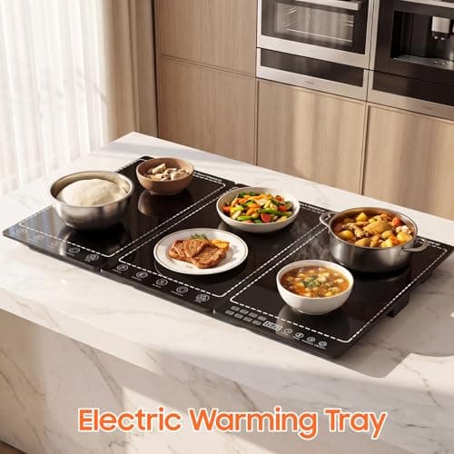 Electric Warming Tray, 3-in-1 Food Warmers for Parties Buffet with 10 Temp Settings and Timer, 25"x15" Glass Surface Warming Mat for Food, Modular Buffet Hot Plates for Catering and Gatherings - Thumbnail 2